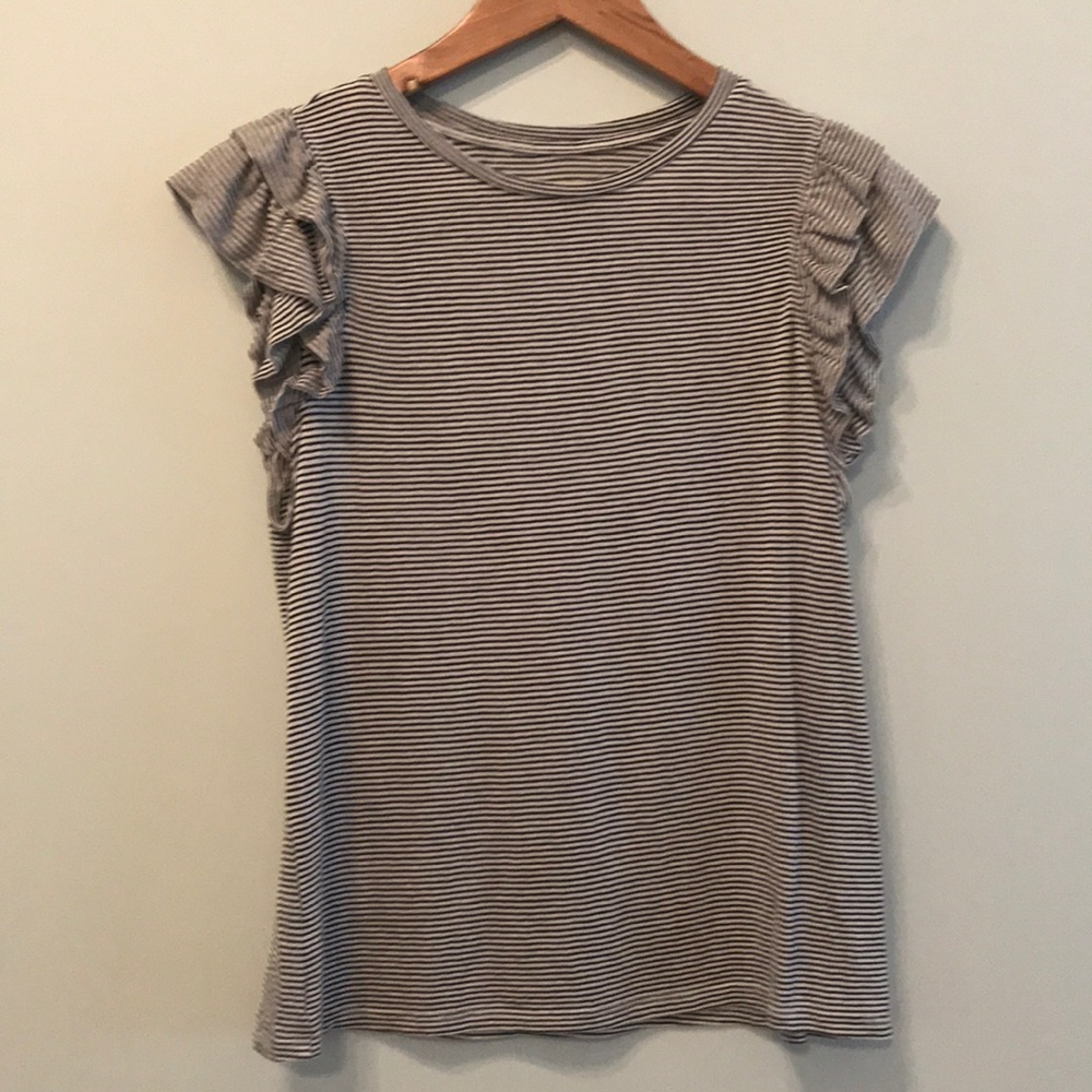DONATED A New Day Black & White Striped Frill Tank